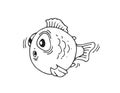 Funny round fish. Cartoon animal character. Underwater world. Outline sketch. Hand drawing is isolated on a white Royalty Free Stock Photo