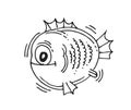 Funny round fish. Cartoon animal character. Underwater world. Outline sketch. Hand drawing is isolated on a white Royalty Free Stock Photo