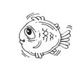 Funny round fish. Cartoon animal character. Underwater world. Outline sketch. Hand drawing is isolated on a white Royalty Free Stock Photo