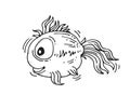 Funny round fish. Cartoon animal character. Underwater world. Outline sketch. Hand drawing is isolated on a white Royalty Free Stock Photo