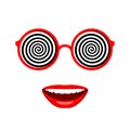 Funny round-rimmed glasses with hypnotic spirals and smiling mouth