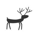 Funny running deer with antlers in simple tribal style. Isolated vector illustration. Hand drawn doodle sketch. Black