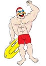 Funny safety and rescue lifeguard character cartoon