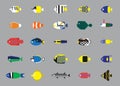 Funny Saltwater Fish Icons Cartoon Vector Illustration