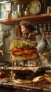 Funny sandwich cartoon character + ultrarealistic + aesthetic Royalty Free Stock Photo