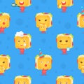Funny Sandwich Character Seamless Pattern, Childish Design Element Can Be Used for Wallpaper, Packaging, Background