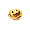 Funny sandwich for Halloween. Watercolor illustration.