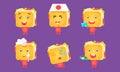 Funny Sandwiches Set, Cute Food Characters with Different Emotions Vector Illustration