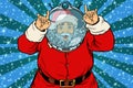 Funny Santa Claus astronaut makes faces