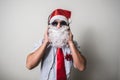 Funny santa claus babbo natale listening music Royalty Free Stock Photo