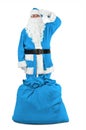 Funny santa claus in blue costume salutes Royalty Free Stock Photo