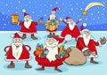 Funny Santa Claus cartoon characters group on Christmas time