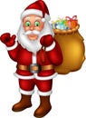 Funny santa claus cartoon standing bring gift with smile and wavin