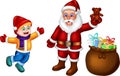 Funny santa claus cartoon standing giving gift with laughing