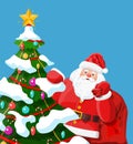 Funny santa claus character and christmas tree Royalty Free Stock Photo