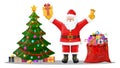 Funny santa claus character and christmas tree Royalty Free Stock Photo