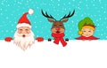 Funny Santa Claus, Christmas Deer, Elf. Cartoon Characters Friends with Clean Sheet Royalty Free Stock Photo