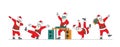 Funny Santa Claus Dancing. Funny Christmas Characters Making Dab Move, Dance Break and Hip Hop Style Dance DJ Club Party