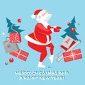 Funny Santa Claus dancing the twist, Christmas card Royalty Free Stock Photo