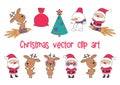 Funny Santa Claus and deer. Christmas set