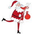 Funny Santa Claus licks big lollipop
