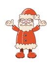 Funny Santa Claus with raised hands smiling. Cute Christmas characters in retro cartoon style. For stickers, posters Royalty Free Stock Photo