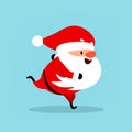 Funny Santa Claus runs, hurries, goes in for sports. Christmas vector illustration. Element from the New Year`s collection