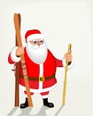 Funny Santa Claus with skis. Vector poster Royalty Free Stock Photo