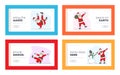 Funny Santa Claus and Snowman Dancing Landing Page Template Set. Christmas Characters Dabbing, Break Dance and Hip Hop Royalty Free Stock Photo