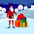 Funny Santa Claus Stand near Big Stack of Presents Royalty Free Stock Photo