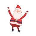 Funny Santa Claus Standing with Rising Hands, Cute Christmas and New Year Character, Winter Holidays Design Element