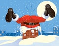 Funny Santa Claus Stuck in the Chimney Cartoon