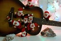 Funny santa claus toys with guitar Royalty Free Stock Photo
