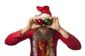 Funny santa clause with Christmas Balls Royalty Free Stock Photo