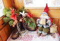 Santa Claus toy, shoose and snow in Dolomity mountains, winter image Royalty Free Stock Photo