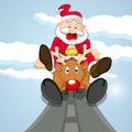 Funny Santa Coming on Reindeer Royalty Free Stock Photo