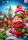 Funny Santa Gnome\'s Winter Wonderland. Christmas scene from plasticine