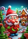 Funny Santa Gnome\'s Winter Wonderland. Christmas scene from plasticine