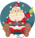 Funny Santa Tangled in Christmas Lights Vector