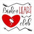 Funny Sarcastic Valentines Day typography design. Broken heart club Handwritten calligraphy quote with mended cor and