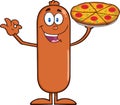 Funny Sausage Cartoon Character Holding A Pizza