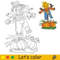 Coloring with template Halloween scarecrow and crows Royalty Free Stock Photo