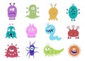 Funny and scary bacteria cartoon characters isolated on white ba