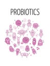 Funny and scary bacteria characters isolated on white. Vector icons of gut and intestinal flora, germs, virus.