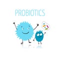 Funny and scary bacteria characters isolated on white. Vector icons of gut and intestinal flora, germs, virus. Royalty Free Stock Photo