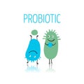 Funny and scary bacteria characters isolated on white. Vector icons of gut and intestinal flora, germs, virus. Royalty Free Stock Photo