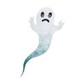 Funny scary ghost watercolor illustration. Spooky phantom cartoon element. Hand drawn halloween spirit traditional