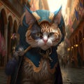 Funny scene of cute cat wearing traditional costume and mask at the carnival of Venice. Ai generated art