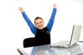 Funny school boy with laptop isolated on white Royalty Free Stock Photo