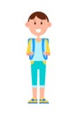 Funny Schoolboy with Big Backpack and Broad Smile Royalty Free Stock Photo